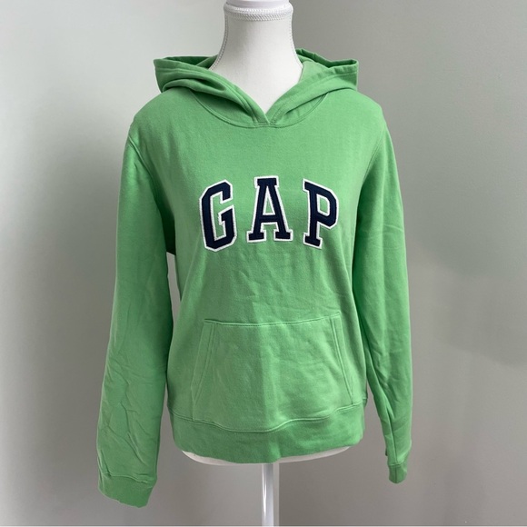 Vintage Y2K Gap Spellout Logo Kelly Green Fleece Sweatshirt Hoodie Size Medium - Picture 1 of 5